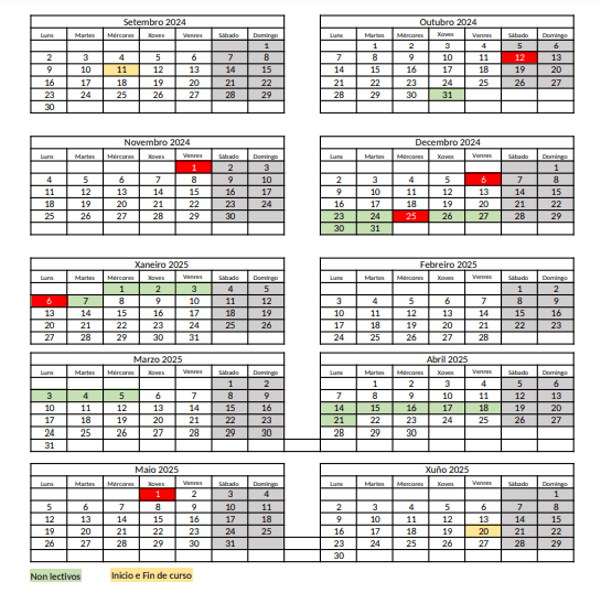 Descarga o calendario escolar fixado pola Consellería para o curso 24-25